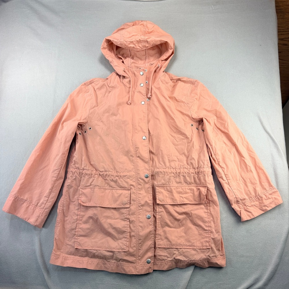 Madewell Womens Utility Field Jacket Peach Pink Hooded Drawstring Waist Size M